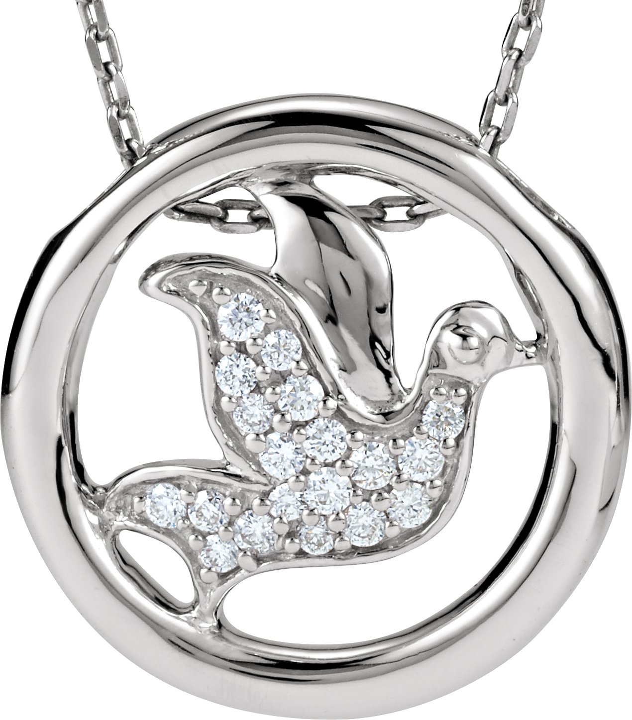 Sterling Silver 1/8 CTW Natural Diamond Dove Circle 18 Necklace