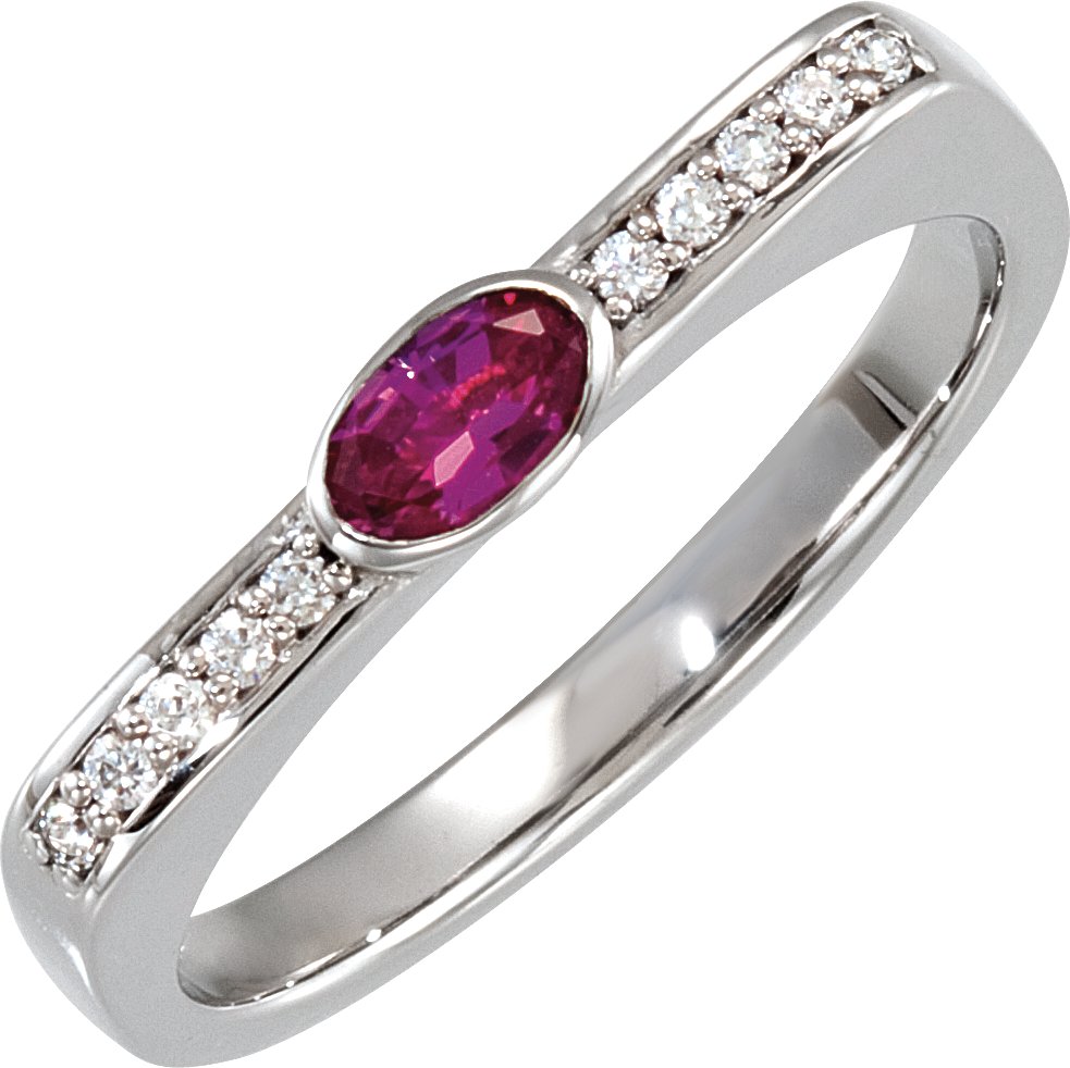 14K White Natural Ruby & .08 CTW Natural Diamond Stackable Ring