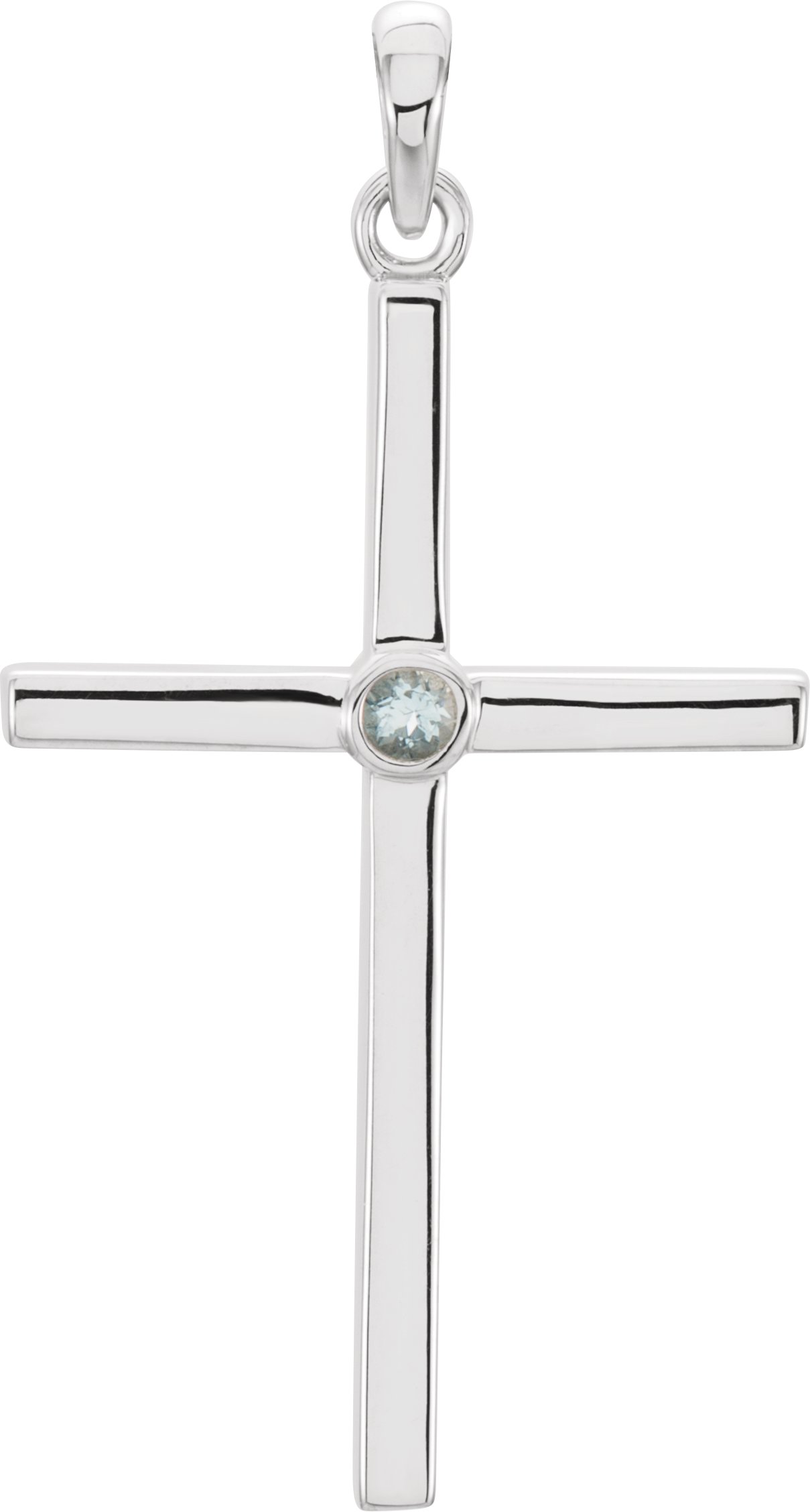 14K White Natural Aquamarine Cross Pendant