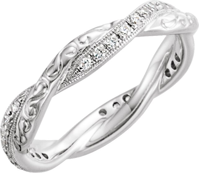 14K White 1/5 CTW Natural Diamond Design-Engraved  Eternity Band Size 6