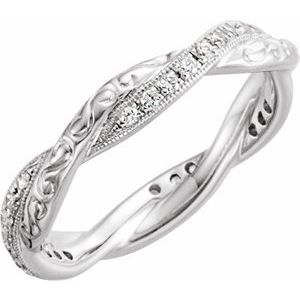 14K White 1/5 CTW Diamond Design-Engraved  Eternity Band Size 7