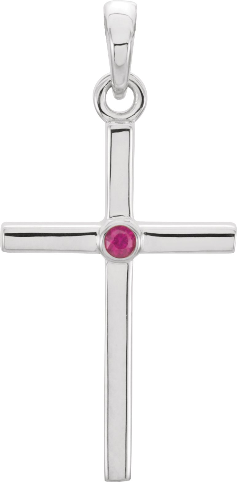 14K White Natural Ruby Cross Pendant