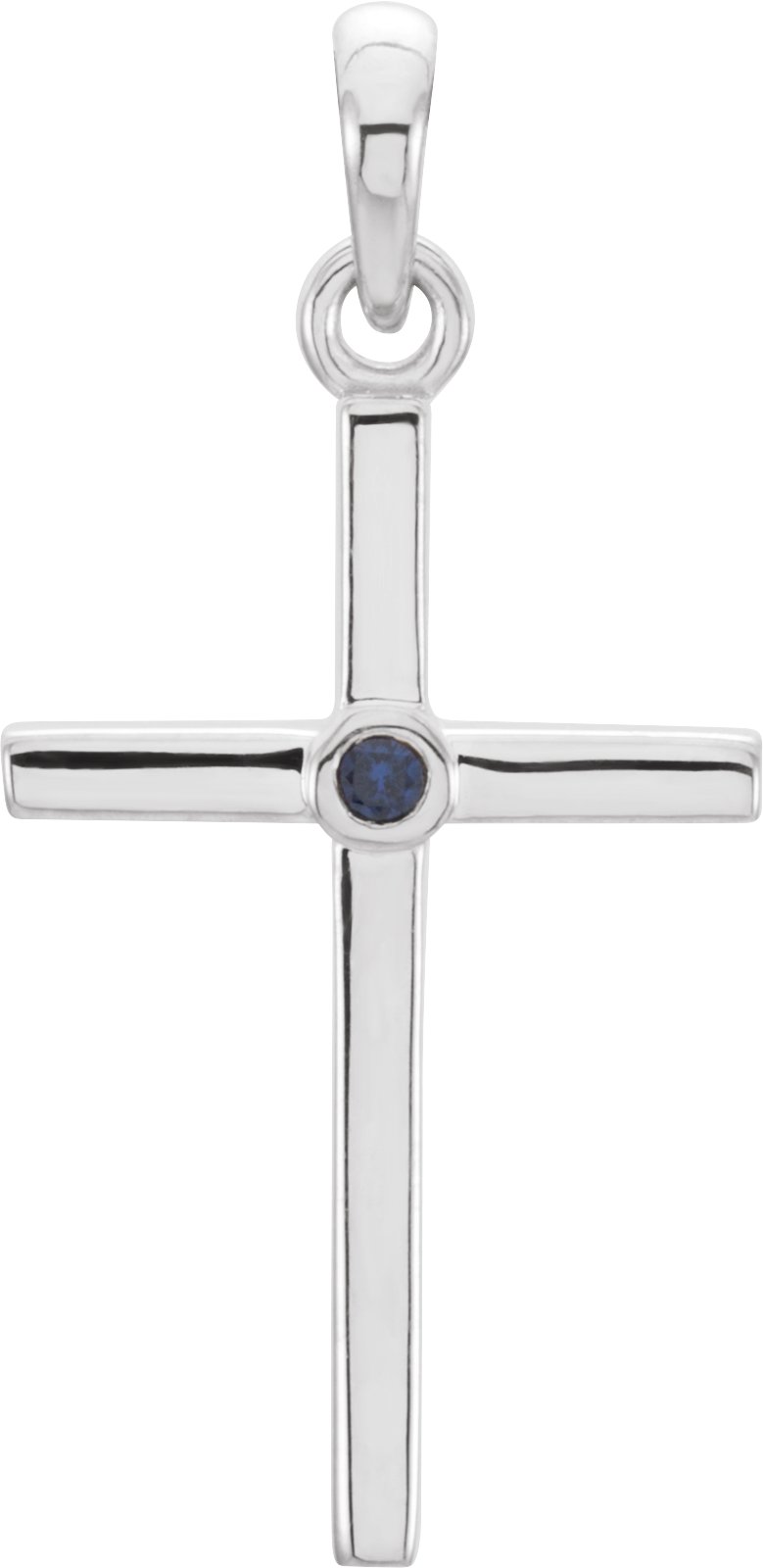 14K White Natural Blue Sapphire Cross Pendant