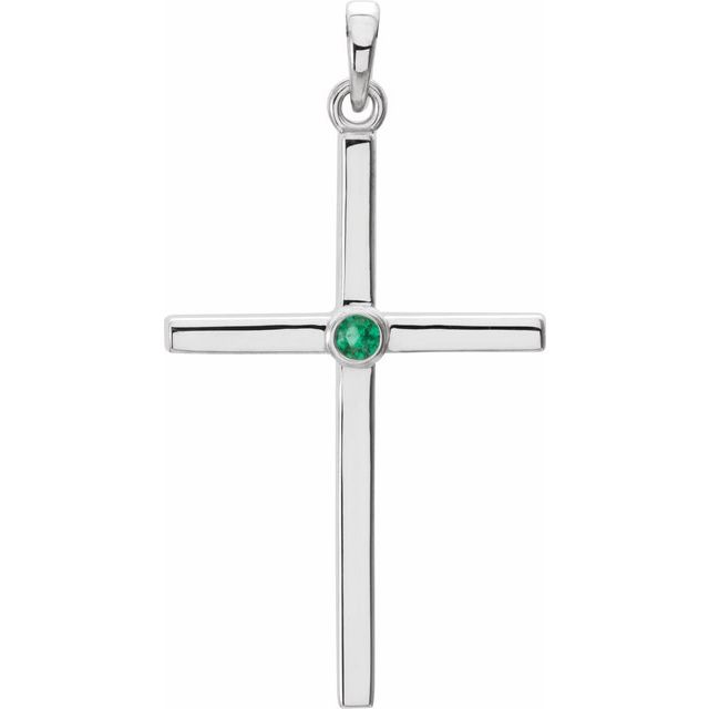 Platinum Natural Emerald Cross Pendant