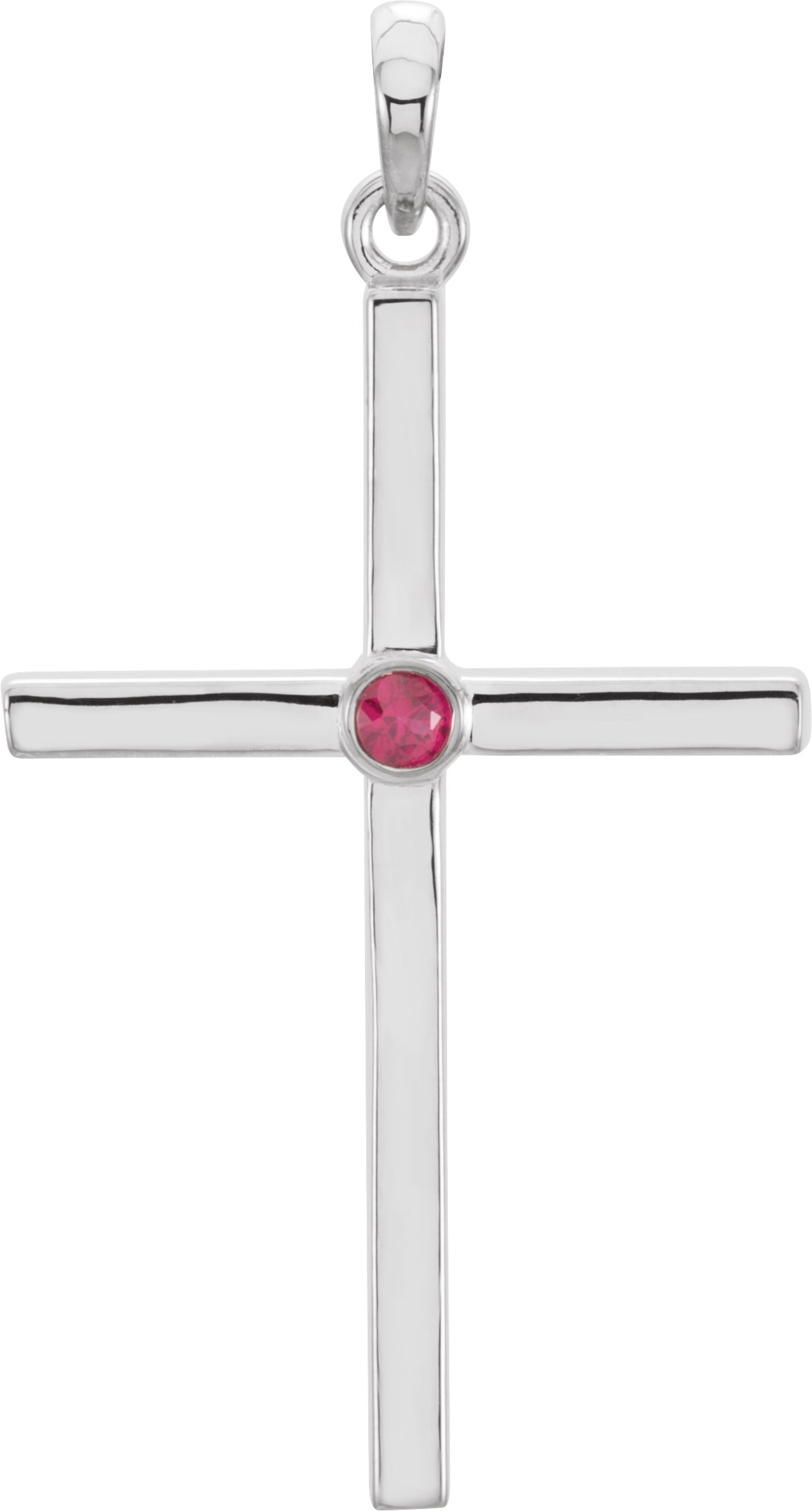 14K White Natural Ruby Cross Pendant