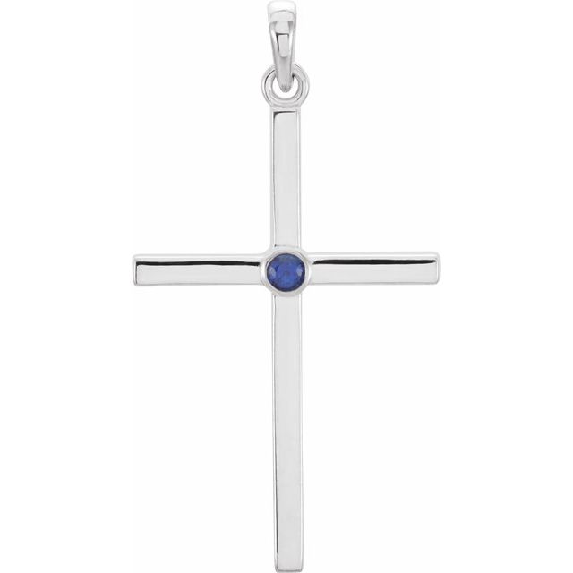Platinum Natural Blue Sapphire Cross Pendant