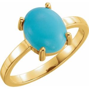 14K Yellow 10x8 mm Oval Natural Turquoise Cabochon Ring