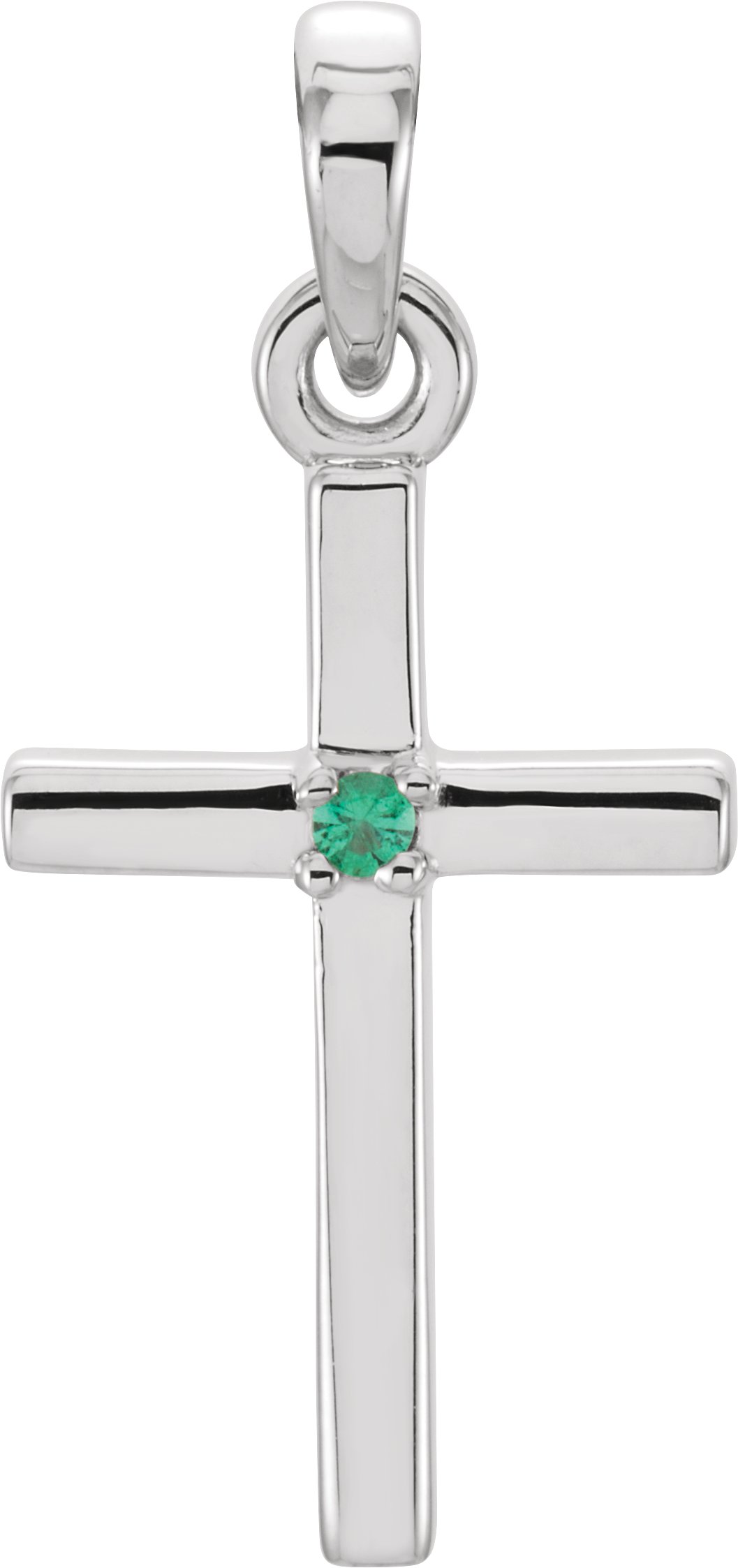 14K White Natural Emerald Cross Pendant