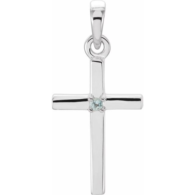 Platinum Natural Aquamarine Cross Pendant
