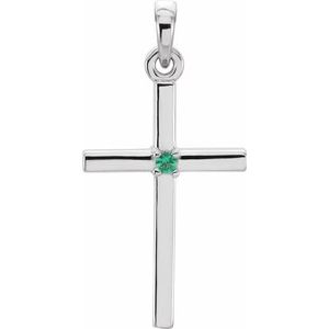 Platinum 22.65x11.4 mm Emerald Cross Pendant