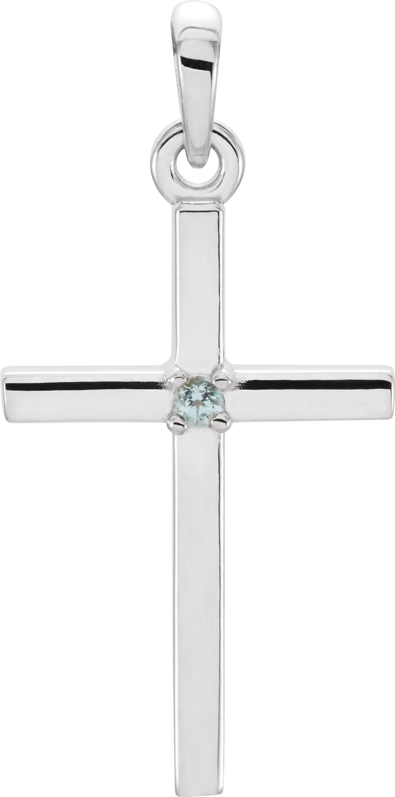 14K White Natural Blue Zircon Cross Pendant