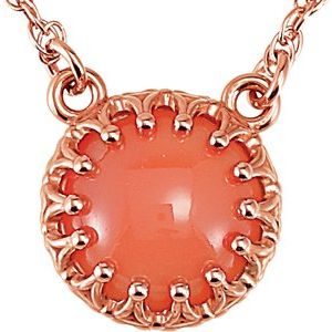 14K Rose 8 mm Coral Crown 18" Necklace