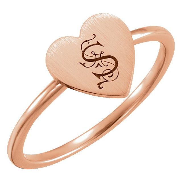 14K Rose Heart Engravable Ring 