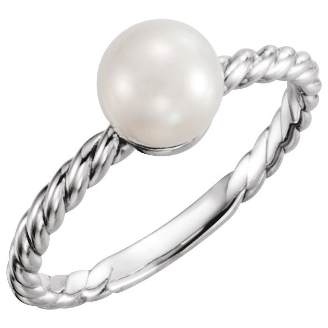 14K White 7.5-8 mm Cultured White Freshwater Pearl Ring