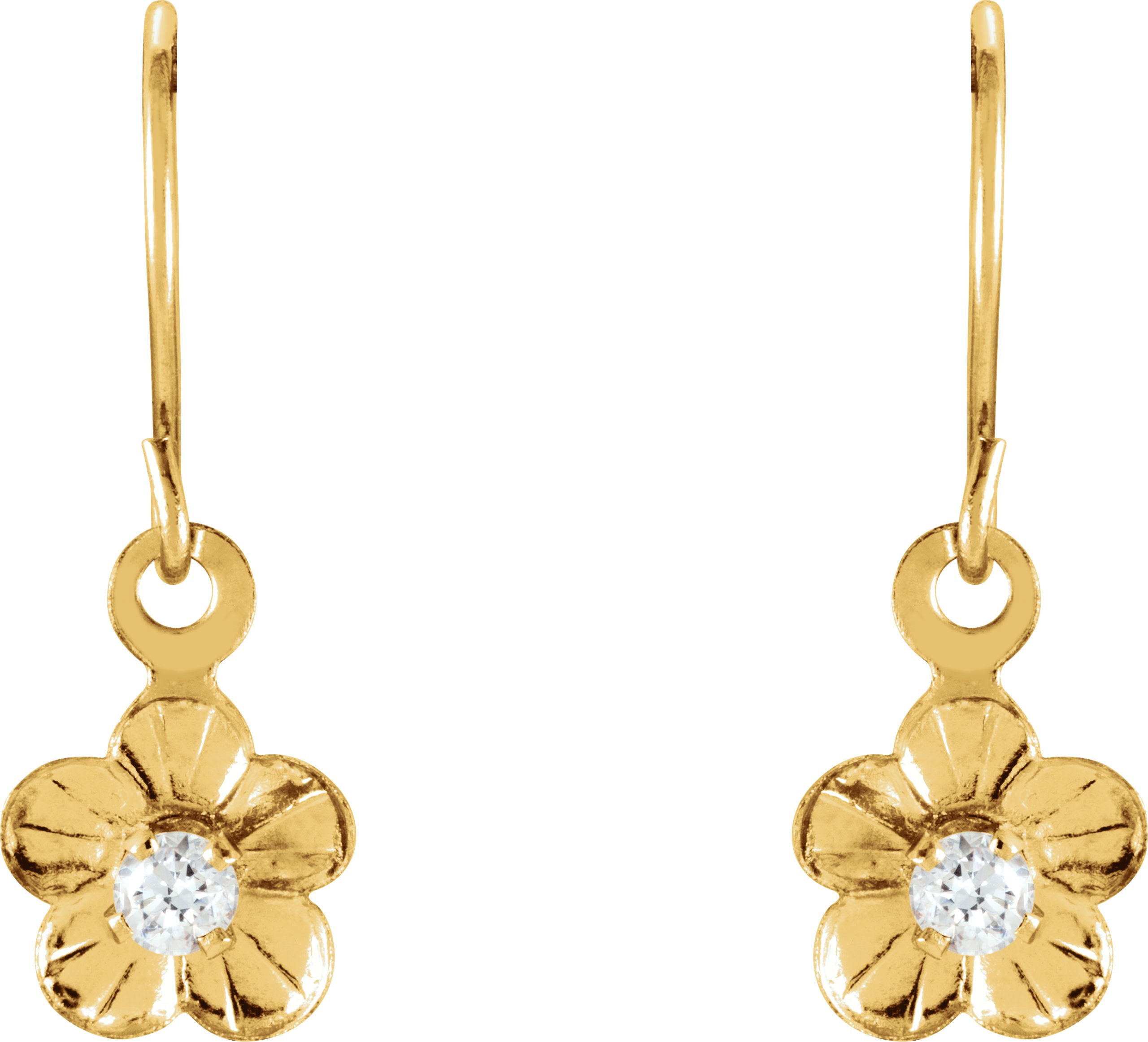 14K Yellow Imitation White Cubic Zirconia Youth Daisy Earrings