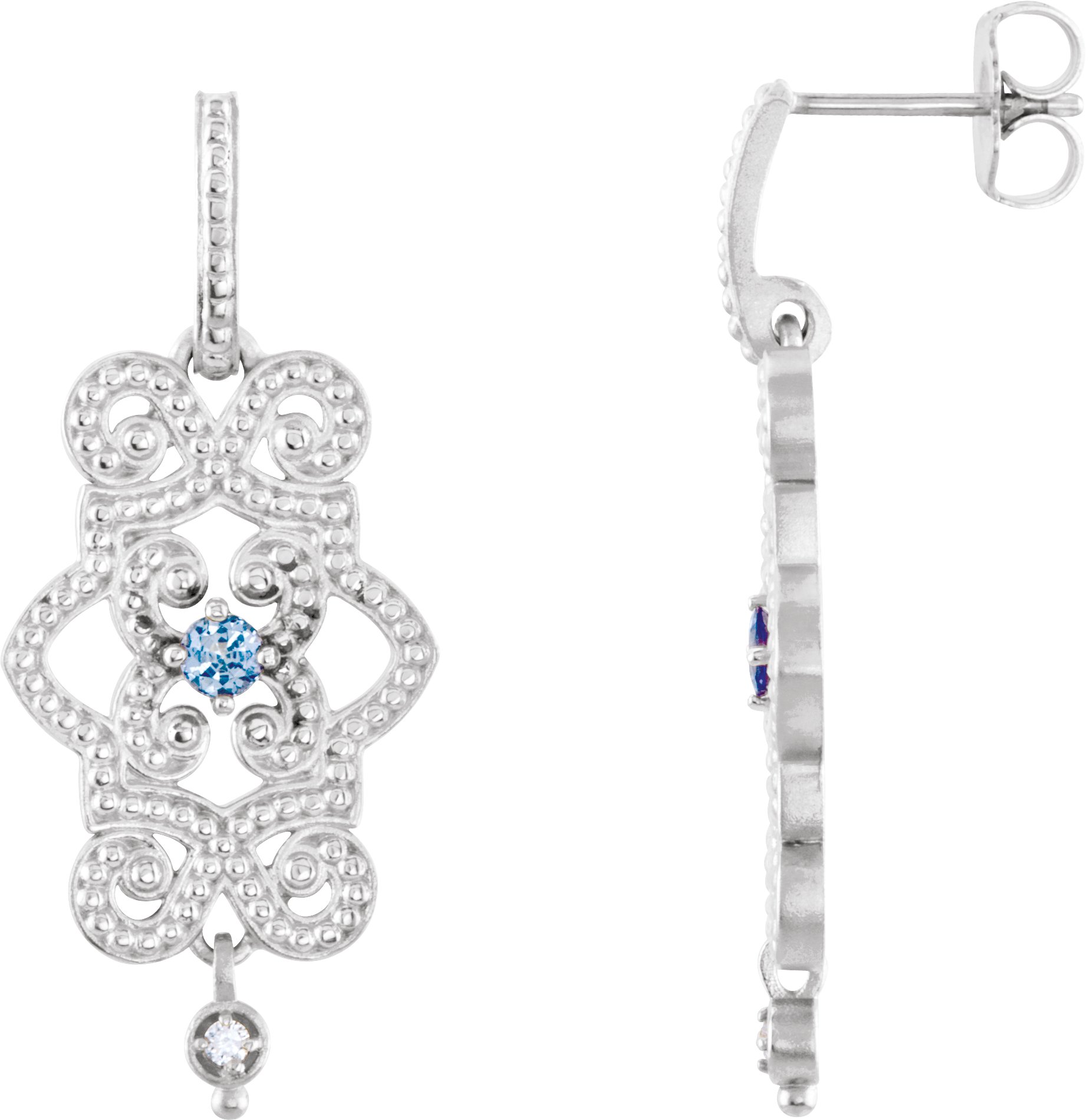 Sterling Silver Tanzanite and .03 CTW Diamond Granulated Design Dangle Earrings Ref 3623437