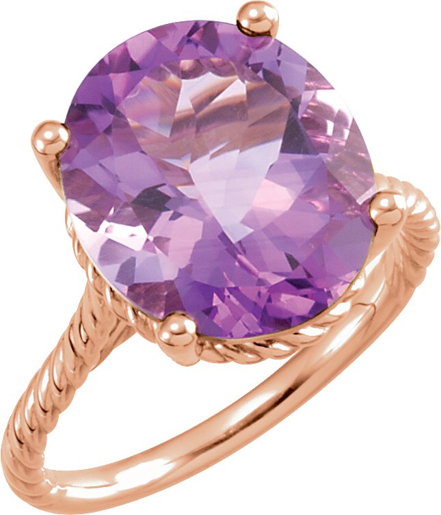 14K Rose 14x12 mm Amethyst Rope Ring Ref 11448408