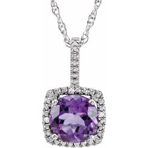 Sterling Silver Natural Amethyst & .015 CTW Natural Diamond 18" Necklace