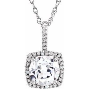 Sterling Silver 7 mm Lab-Grown White Sapphire & .015 CTW Natural Diamond 18" Necklace