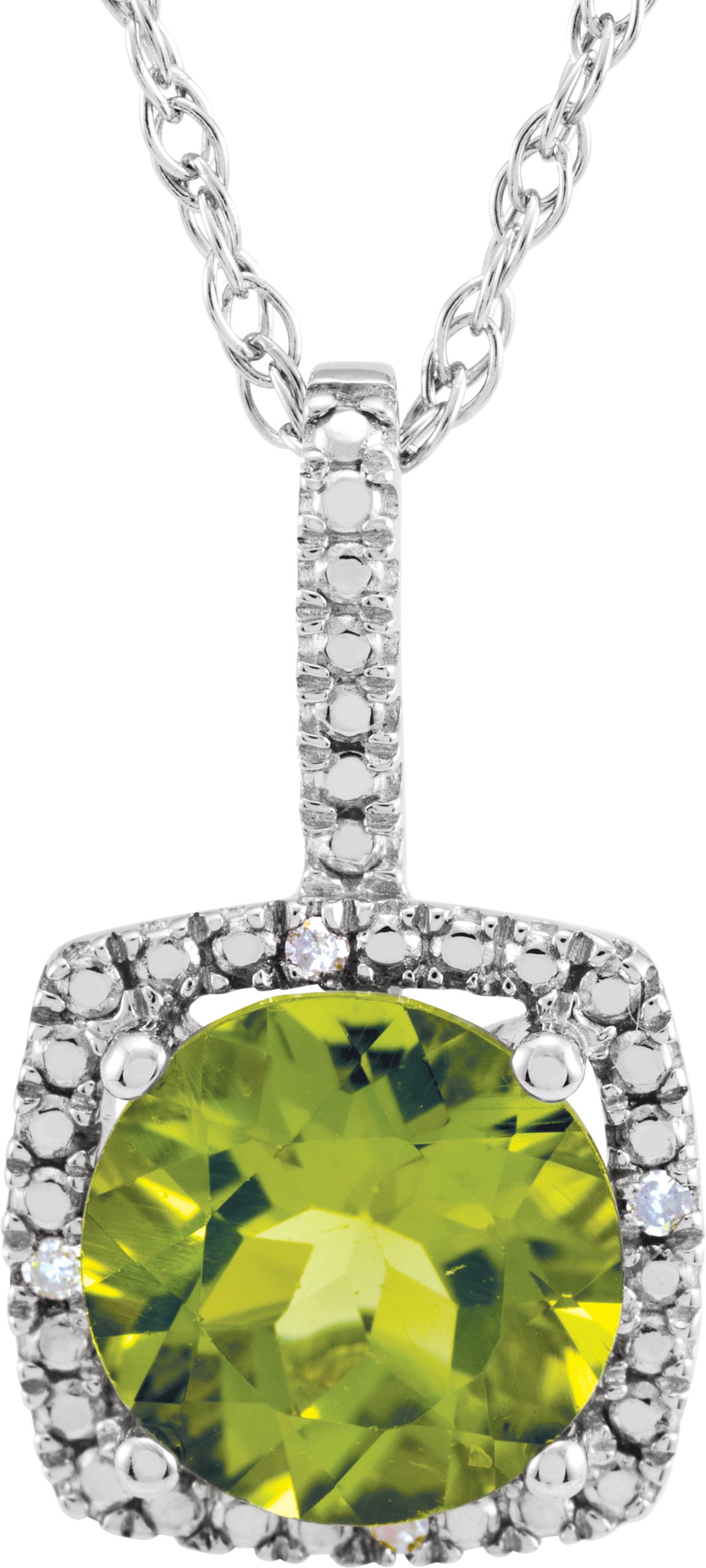 Sterling Silver 7 mm Natural Peridot & .015 CTW Natural Diamond 18" Necklace