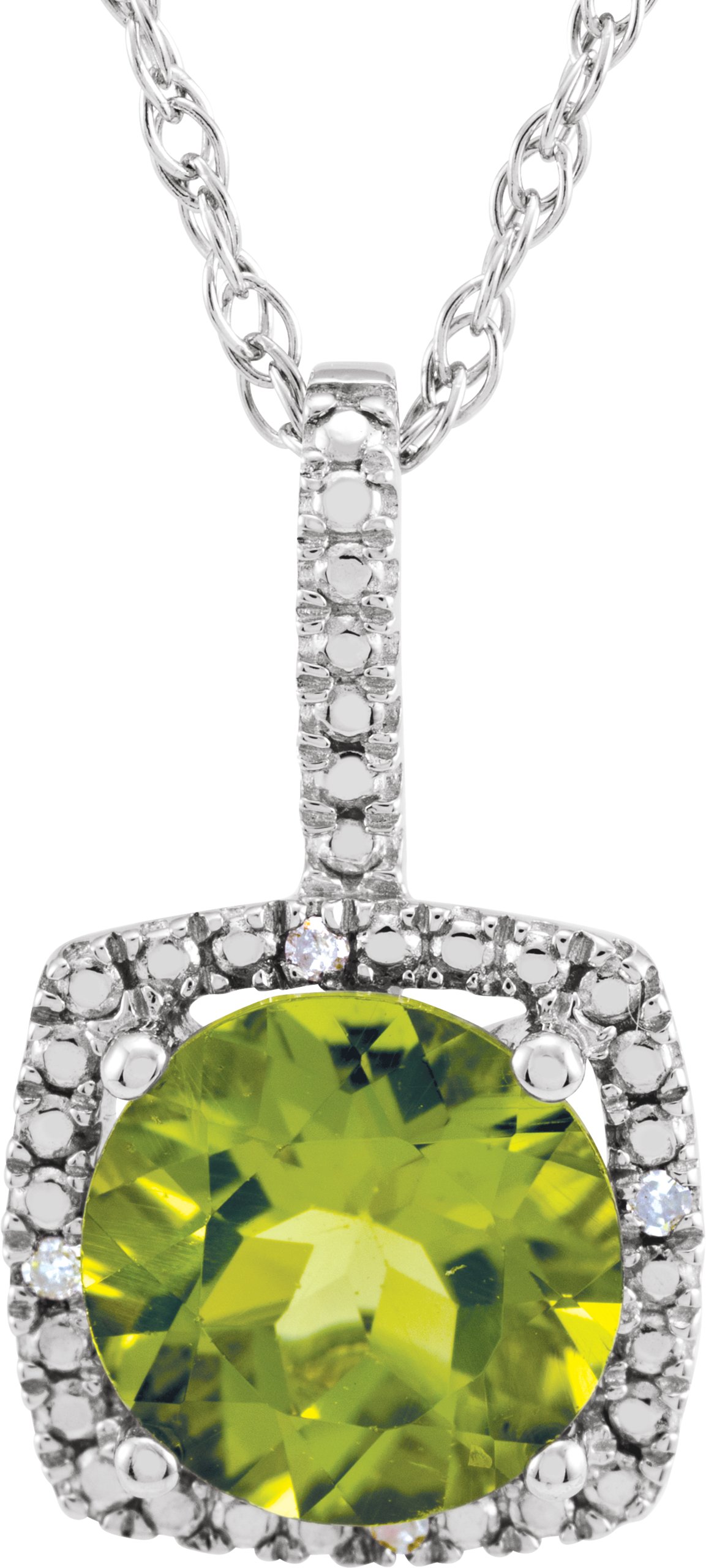 Sterling Silver 7 mm Natural Peridot & .015 CTW Natural Diamond 18