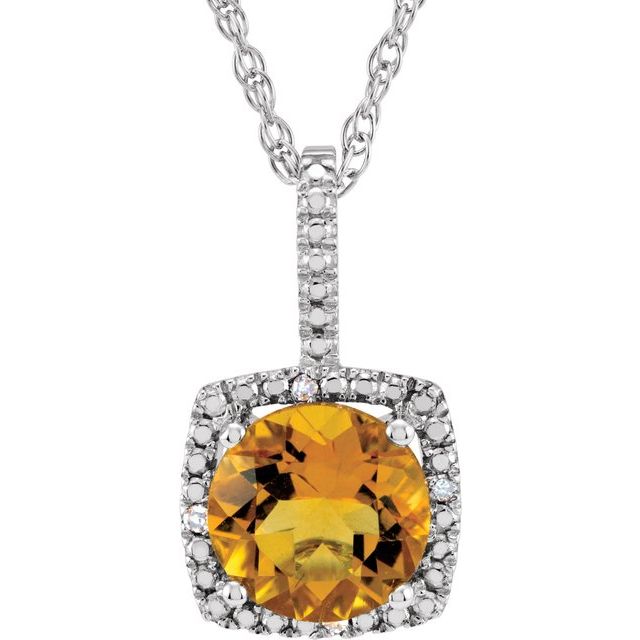 Sterling Silver 7 mm Natural Citrine & .015 CTW Natural Diamond 18