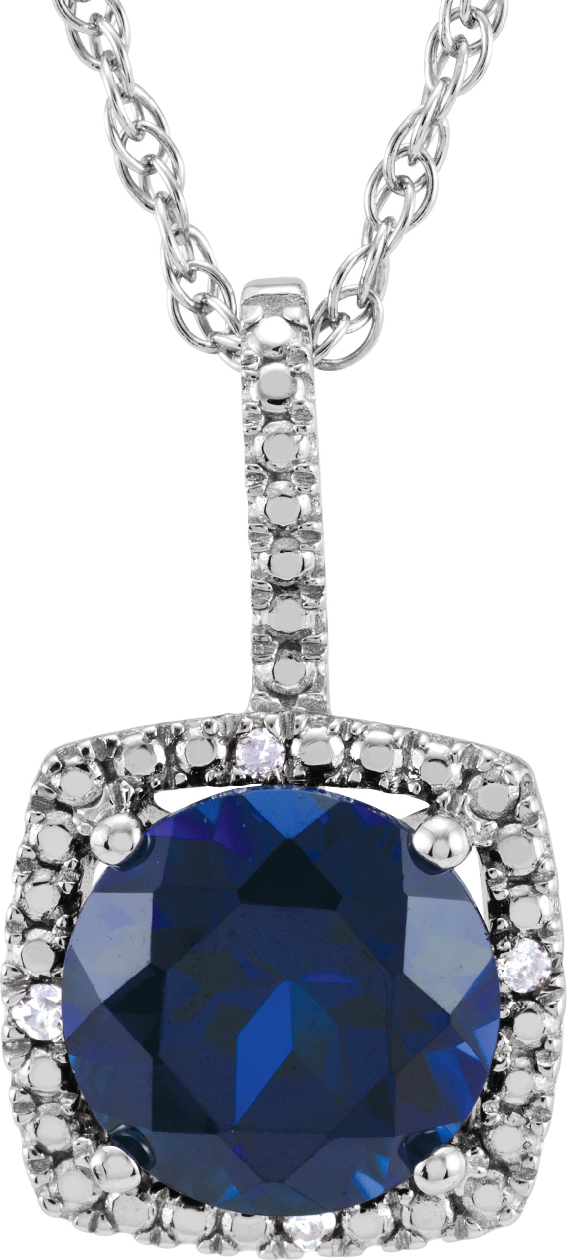 Lab-Created Sapphire Necklace with Diamonds Sterling Silver