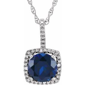 Sterling Silver 7 mm Lab-Grown Sapphire & .015 CTW Natural Diamond 18" Necklace