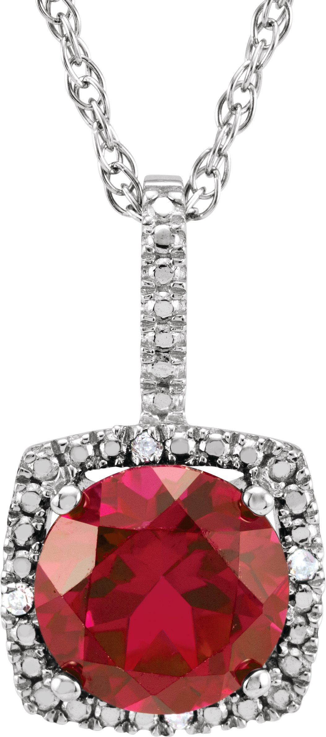 Sterling Silver 7 mm Lab-Grown Ruby & .015 CTW Natural Diamond 18" Necklace