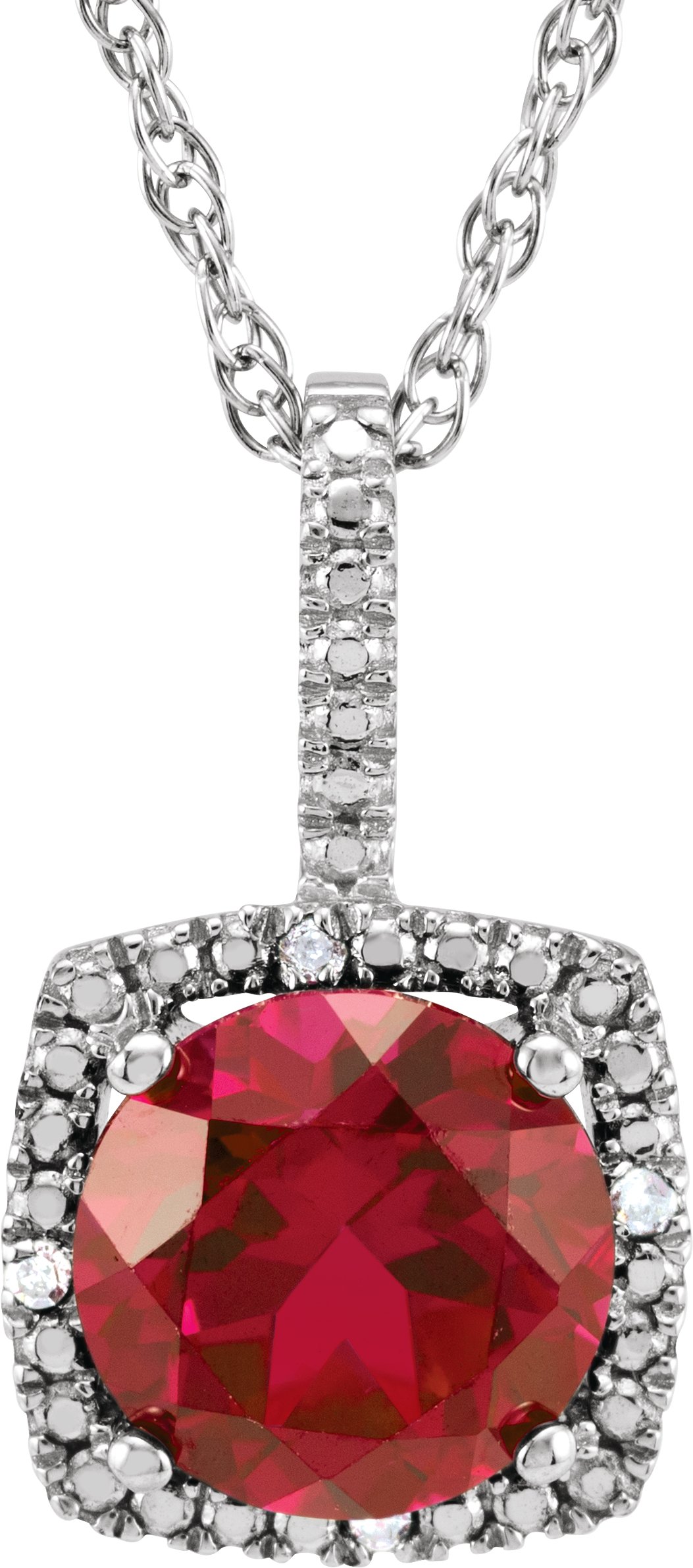 Sterling Silver 7 mm Lab-Grown Ruby & .015 CTW Natural Diamond 18