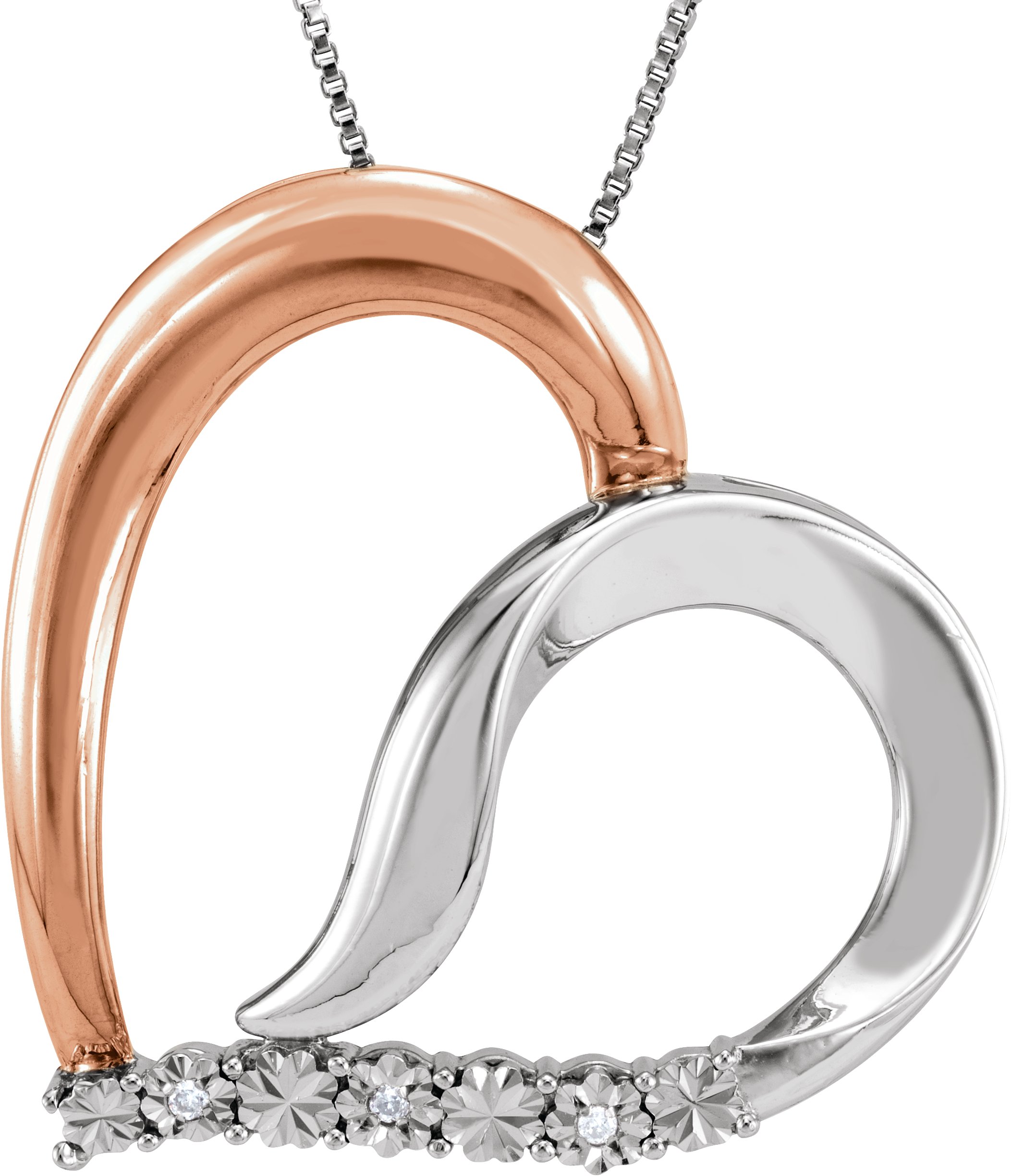 14K Rose Gold Plated Sterling Silver .02 CTW Diamond Heart 18 inch Necklace Ref. 4139248