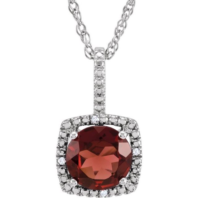 Sterling Silver 7 mm Natural Mozambique Garnet & .015 CTW Natural Diamond 18 Necklace