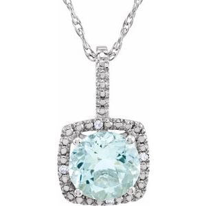 Sterling Silver 7 mm Natural Aquamarine & .015 CTW Natural Diamond 18" Necklace