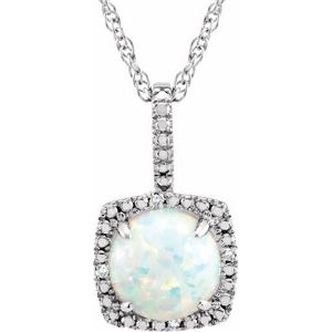 Sterling Silver 7 mm Lab-Grown White Opal & .015 CTW Natural Diamond 18" Necklace