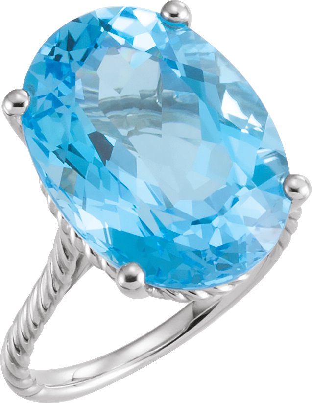 14K White 18x13 mm Swiss Blue Topaz Rope Ring 