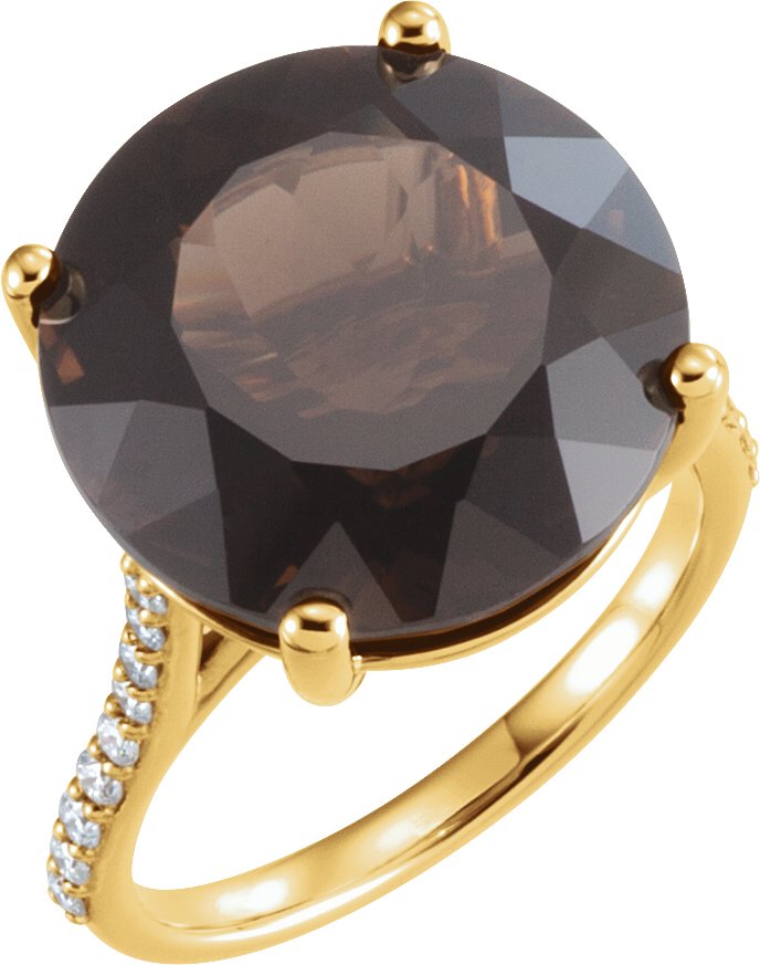 14K Yellow Smoky Quartz and .25 CTW Accented Diamond Ring Ref 11417156