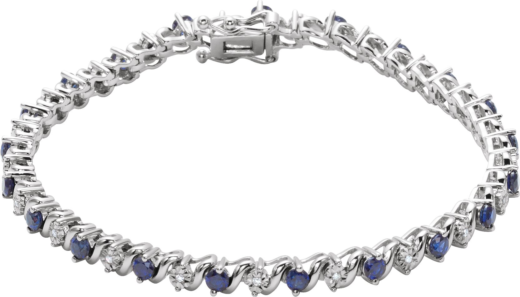 14K White Lab Grown Blue Sapphire and .10 CTW Diamond Line 7 inch Bracelet Ref. 9862698