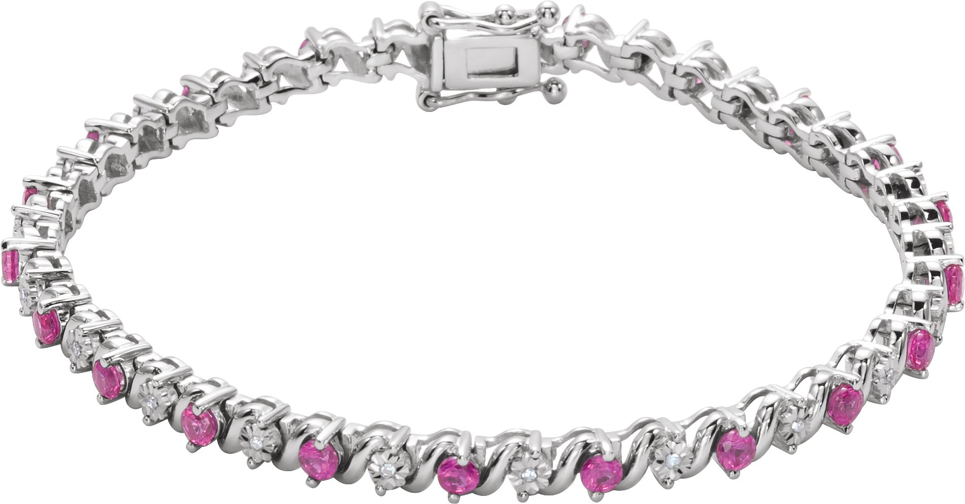 14K White Lab Grown Ruby and .10 CTW Diamond Line 7 inch Bracelet Ref. 9862703