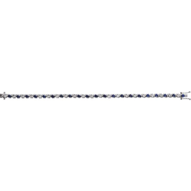 14K White Lab-Grown Blue Sapphire & 1/10 CTW Natural Diamond Line 7 Bracelet