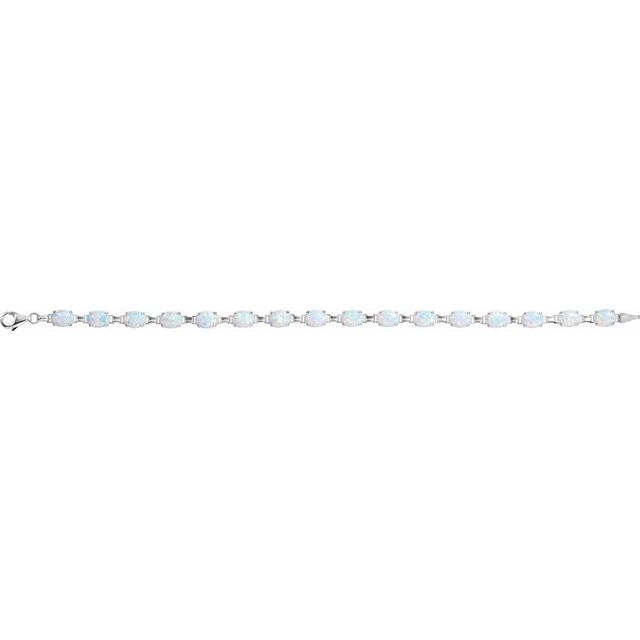 14K White Lab-Grown White Opal Line 7 Bracelet