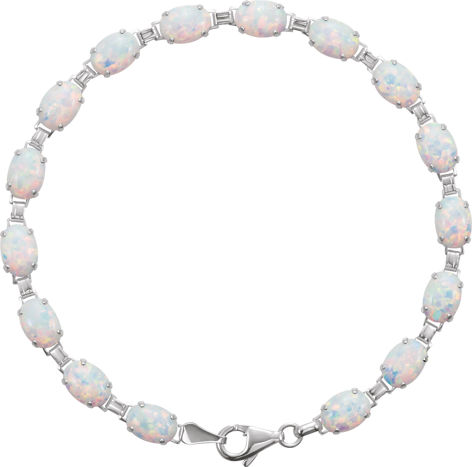 14K White Lab-Grown White Opal Line 7" Bracelet