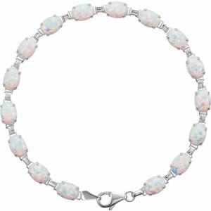 14K White Lab-Grown White Opal Line 7" Bracelet