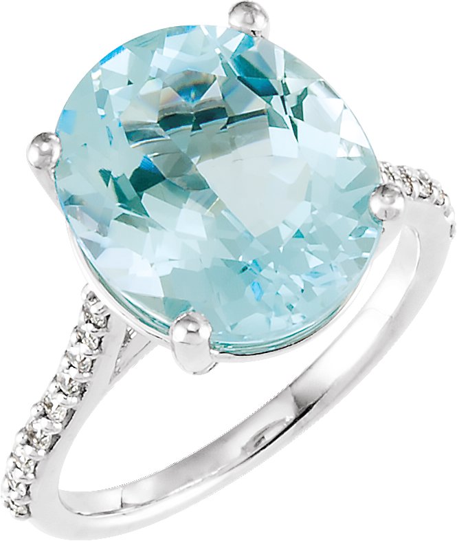 14K White Natural Sky Blue Topaz & 1/4 CTW Natural Diamond Ring 