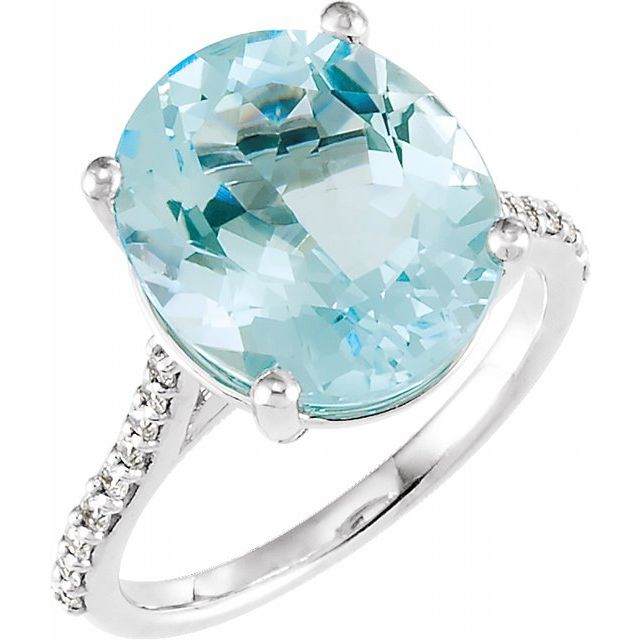14K White Natural Sky Blue Topaz & 1/4 CTW Natural Diamond Ring 