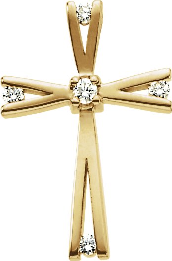 14K Yellow .07 CTW Natural Diamond Cross Pendant 