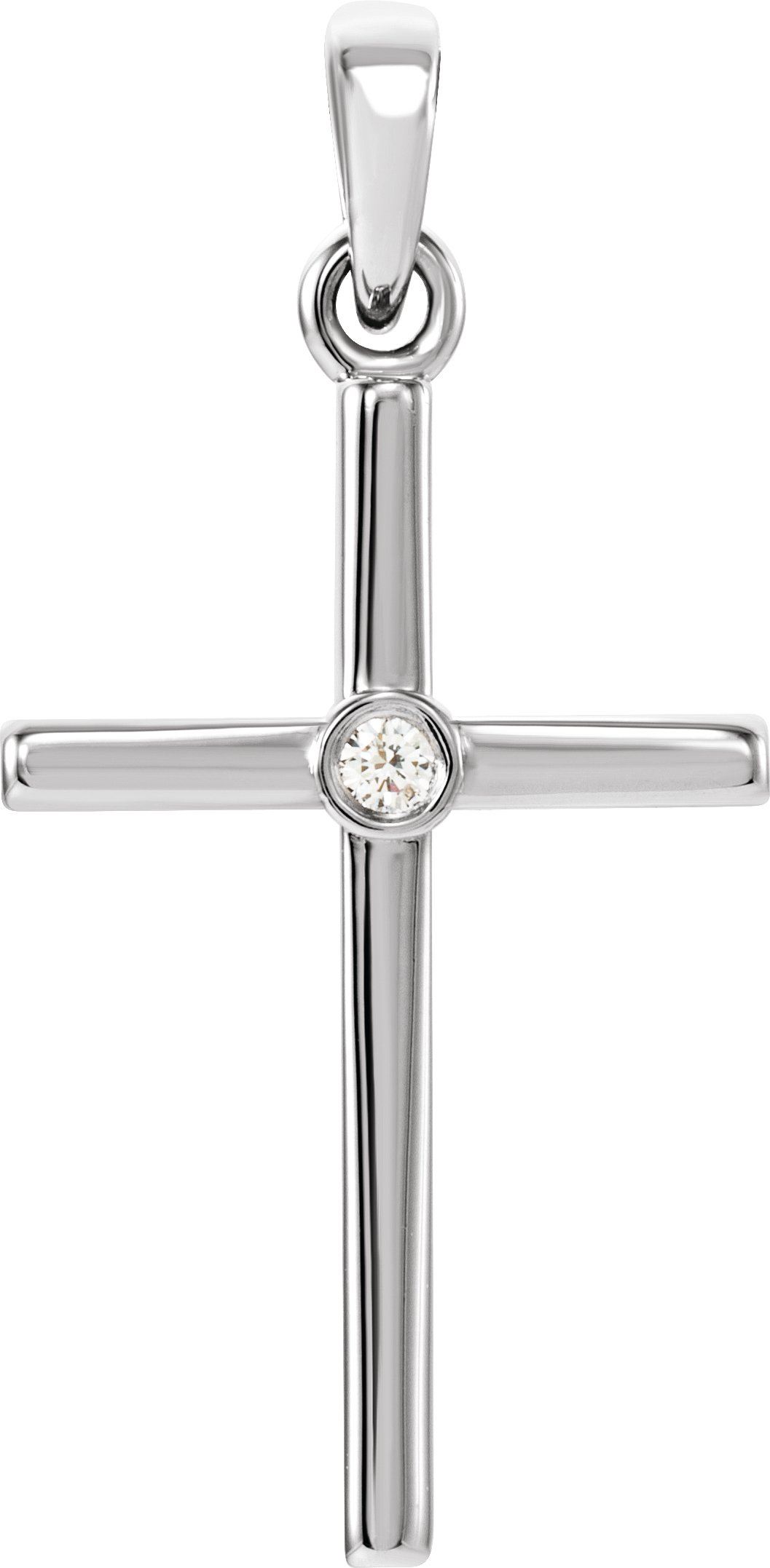 14K White .015 CT Natural Diamond Cross Pendant