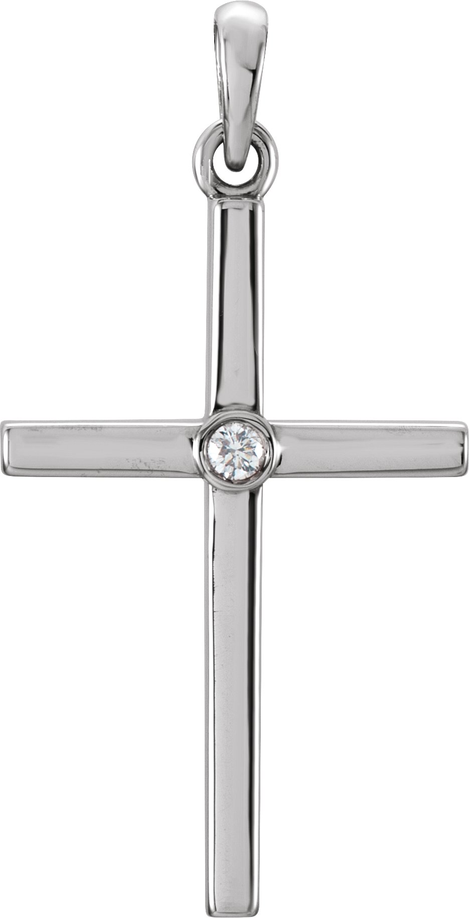 14K White .02 CT Natural Diamond Cross Pendant