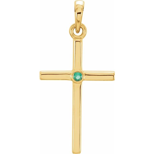 14K Yellow Natural Emerald Cross Pendant