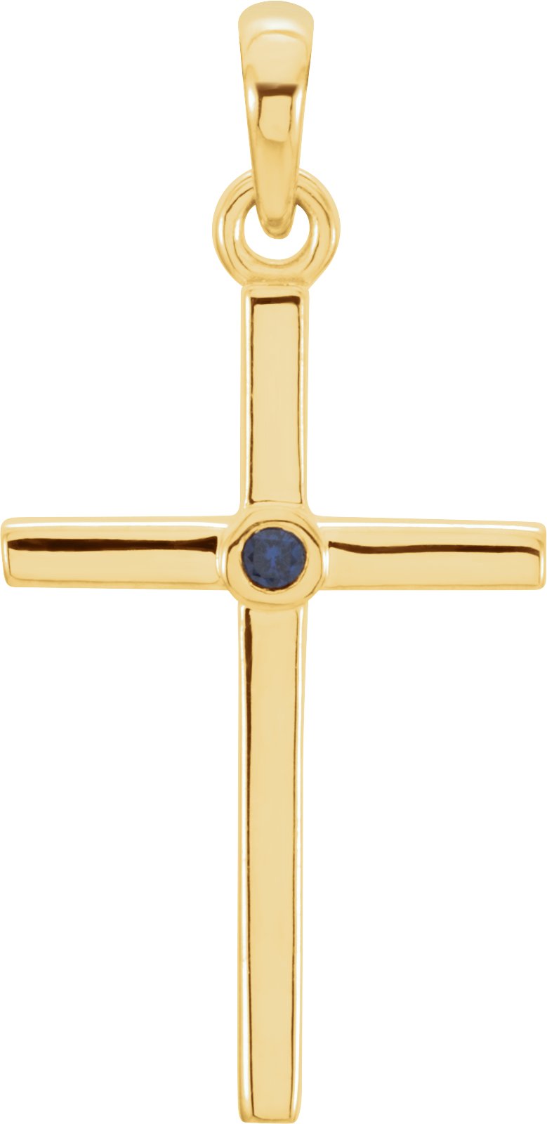 14K Yellow Natural Blue Sapphire Cross Pendant