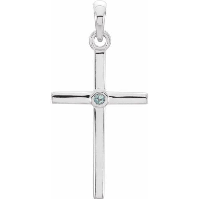 Platinum Natural Aquamarine Cross Pendant
